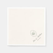 Serviette En Papier Mariage aux Roses Vert Sauge (Devant)