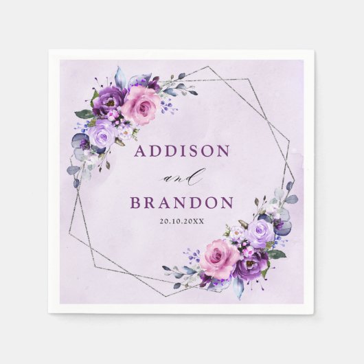 Serviette En Papier Mariage aux tons violets Lilac rose vif (Devant)