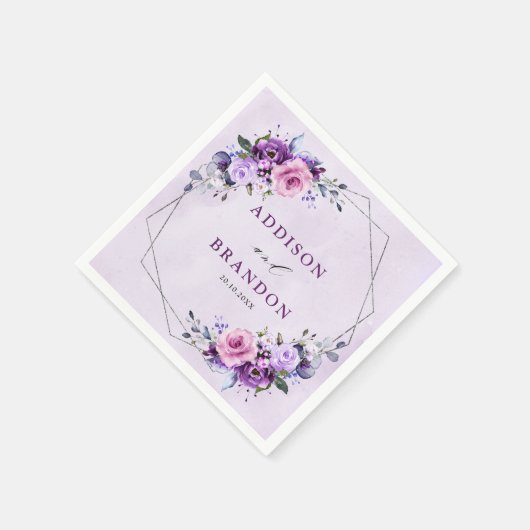 Serviette En Papier Mariage aux tons violets Lilac rose vif (Coin)