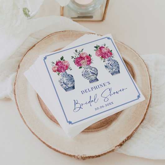 Serviette En Papier Mariage avec des pots de gingembre à fleurs roses 