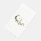 Serviette En Papier Mariage avec feuillage d'automne et monogramme dor (Coin)
