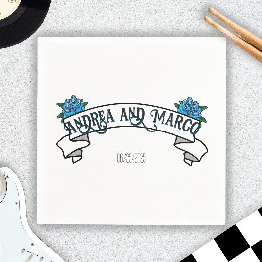 Serviette En Papier Mariage avec tatouages, tatouage rose noir et blan