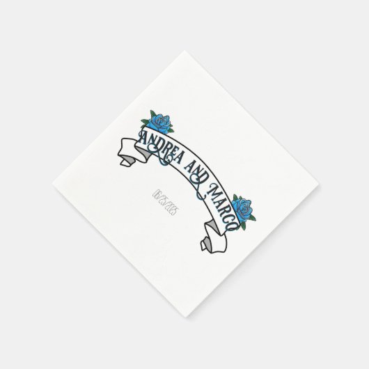 Serviette En Papier Mariage avec tatouages, tatouage rose noir et blan (Coin)