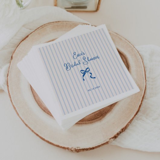 Serviette En Papier Mariage avec un Nœud à Rayures Bleues