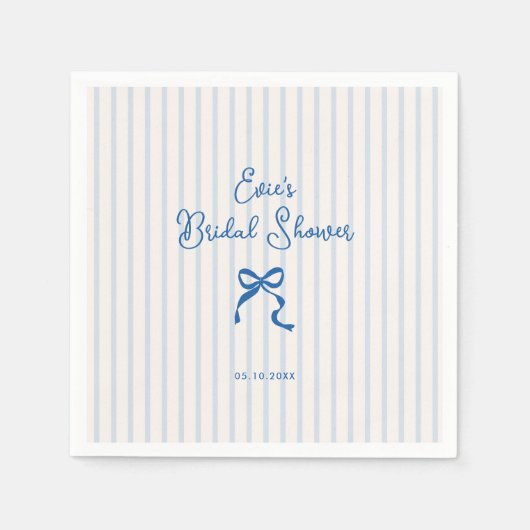 Serviette En Papier Mariage avec un Nœud à Rayures Bleues (Devant)