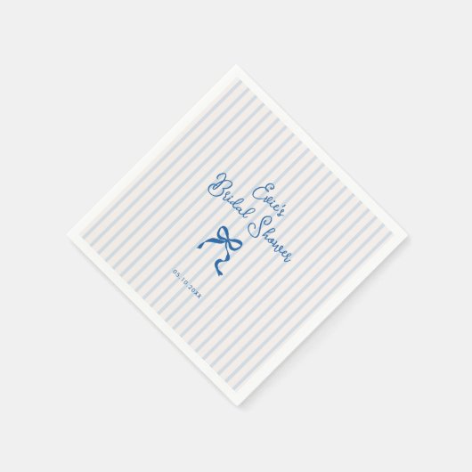 Serviette En Papier Mariage avec un Nœud à Rayures Bleues (Coin)