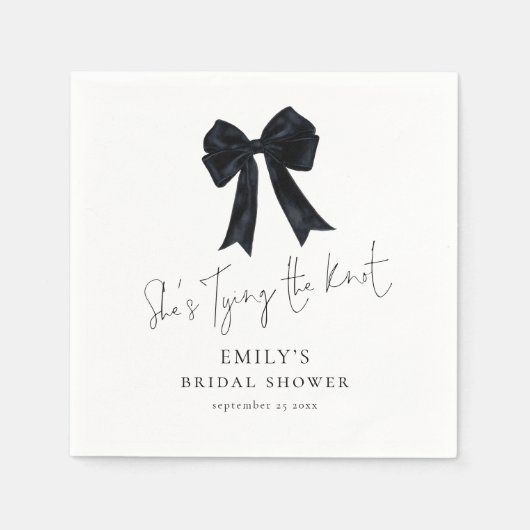 Serviette En Papier Mariage avec un Nœud Papillon Noir pour la Mariée (Devant)
