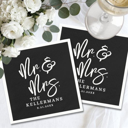 Serviette En Papier Mariage avec un script noir simple