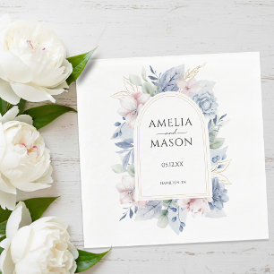 Serviette En Papier Mariage avec une Arche Florale Bleu Poussiéreux et
