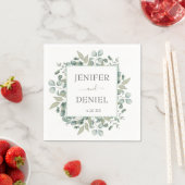 Serviette En Papier Mariage avec verdure d'eucalyptus (En situation)