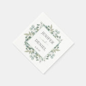 Serviette En Papier Mariage avec verdure d'eucalyptus (Coin)
