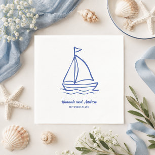 Serviette En Papier Mariage Bateau Élégant Dessiné à la Main avec Vagu