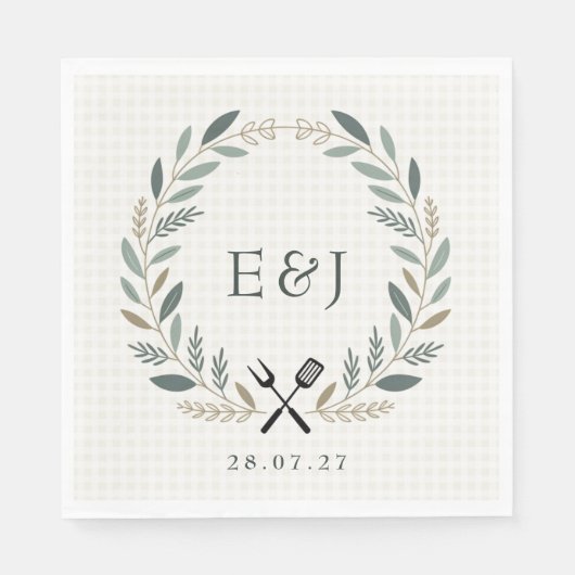 Serviette En Papier Mariage BBQ Monogramme Rustique I Do (Devant)
