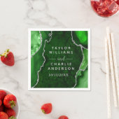 Serviette En Papier Mariage Bille d'Agate Verte et Argentée (En situation)