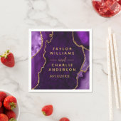 Serviette En Papier Mariage Bille d'agate violette et dorée (En situation)