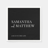 Serviette En Papier Mariage Black Modern Couple Names (Devant)