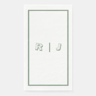 Serviette En Papier Mariage Blanc avec Monogramme Rétro Vert Sauge