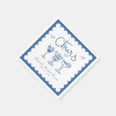 Serviette En Papier Mariage Blanc Bleu Dessiné à la Main Rétro (Coin)