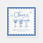 Serviette En Papier Mariage Blanc Bleu Rétro à Main Levée (Devant)