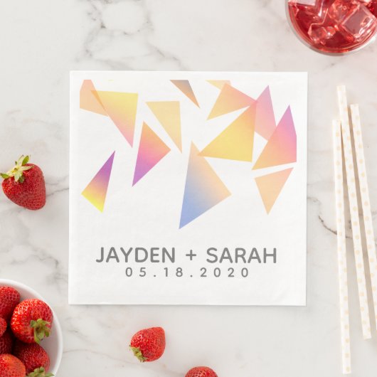 Serviette En Papier Mariage blanc Confetti multicolore Pastel (En situation)