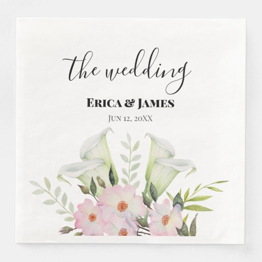 Serviette En Papier Mariage blanc doux Calla Lily Rose Aquarelle F (Devant)
