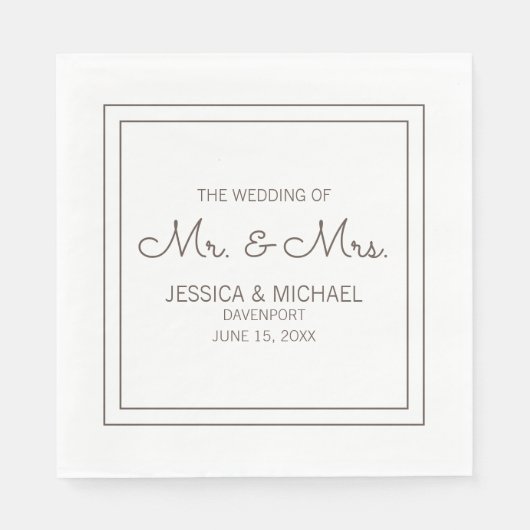 Serviette En Papier Mariage blanc élégant moderne (Devant)