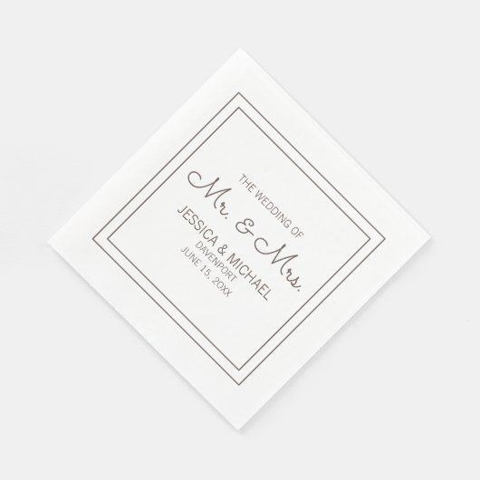 Serviette En Papier Mariage blanc élégant moderne (Coin)