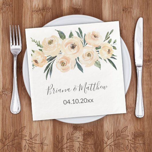 Serviette En Papier Mariage blanc floral beige