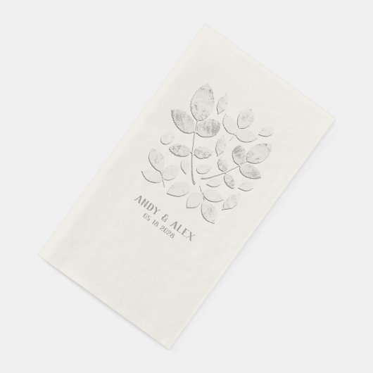 Serviette En Papier Mariage blanc Haven Leaf Ecru Beige (Coin)