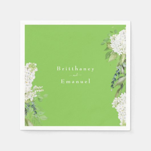Serviette En Papier Mariage blanc Hydrangea Lime vert (Devant)