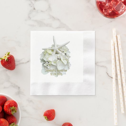 Serviette En Papier Mariage blanc Hydrangea Starfish (En situation)