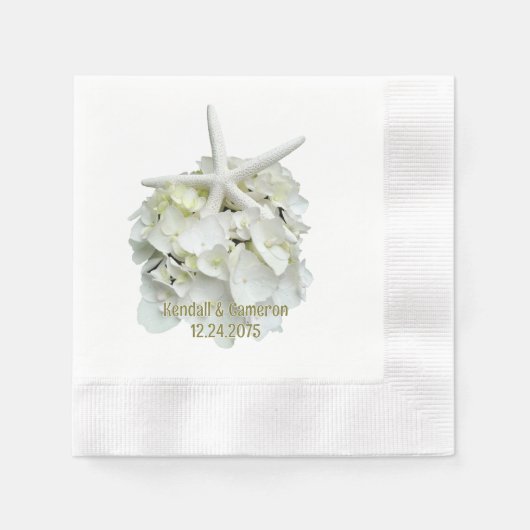 Serviette En Papier Mariage blanc Hydrangea Starfish (Devant)