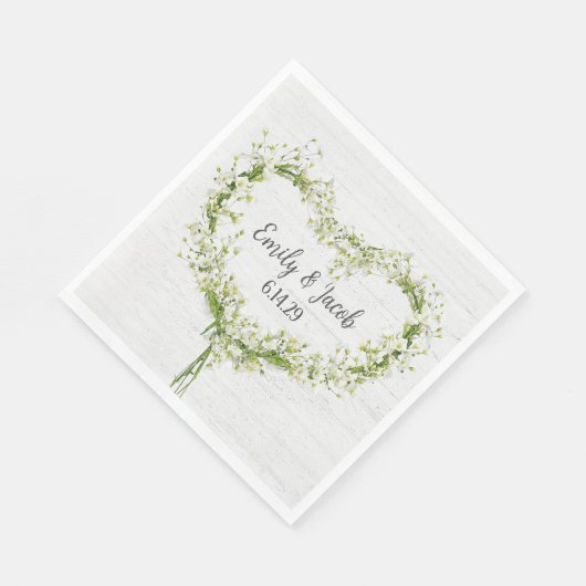Serviette En Papier Mariage blanc Lily Coeur sur le bois (Coin)