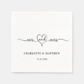 Serviette En Papier Mariage blanc m. mme heart script simple (Devant)