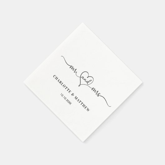 Serviette En Papier Mariage blanc m. mme heart script simple (Coin)