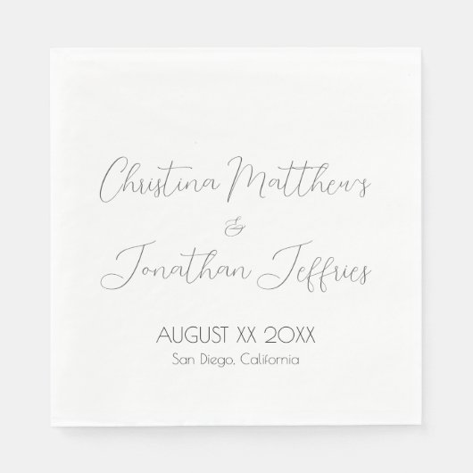 Serviette En Papier Mariage blanc moderne et élégant (Devant)