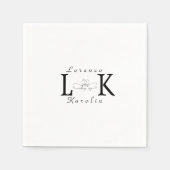 Serviette En Papier Mariage blanc Monogramme simple Élégant minimalist (Devant)
