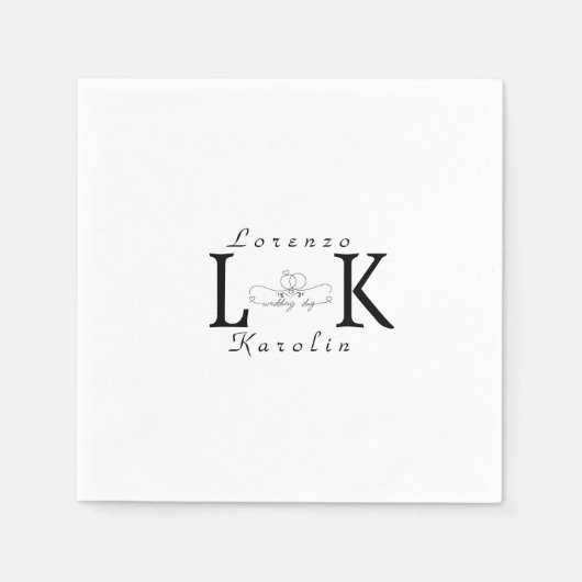 Serviette En Papier Mariage blanc Monogramme simple Élégant minimalist (Devant)