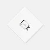Serviette En Papier Mariage blanc Monogramme simple Élégant minimalist (Coin)
