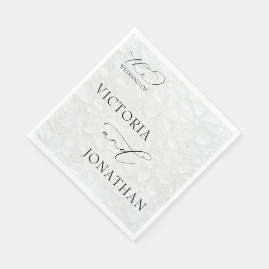 Serviette En Papier Mariage blanc & noir simple et élégant (Coin)