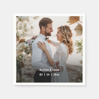 Serviette En Papier Mariage blanc photo personnalisée