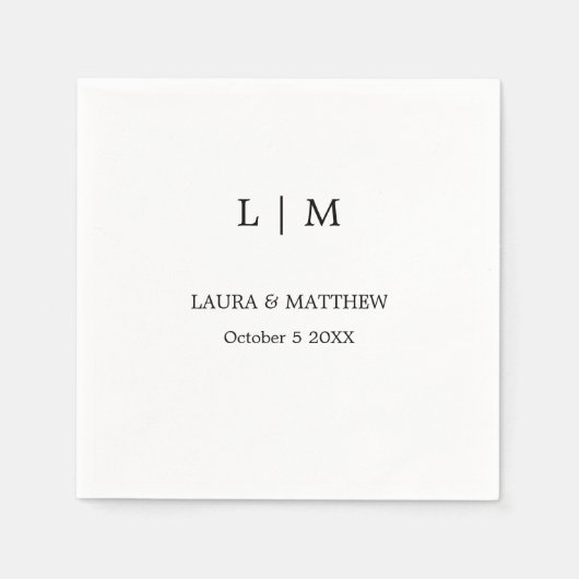 Serviette En Papier Mariage blanc simple Monogramme (Devant)