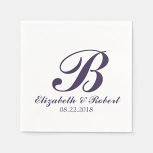 Serviette En Papier Mariage blanc violet Monogram Napkins