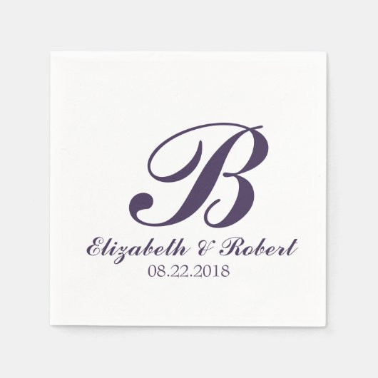 Serviette En Papier Mariage blanc violet Monogram Napkins (Devant)