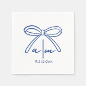 Serviette En Papier Mariage bleu à main Monogram Napkins (Devant)