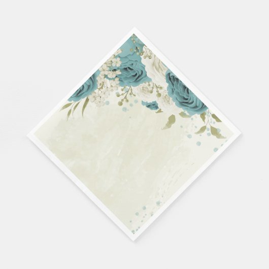 Serviette En Papier mariage bleu blanc fleurs verdure (Coin)