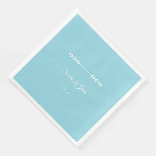 Serviette En Papier Mariage bleu clair et blanc moderne (Coin)
