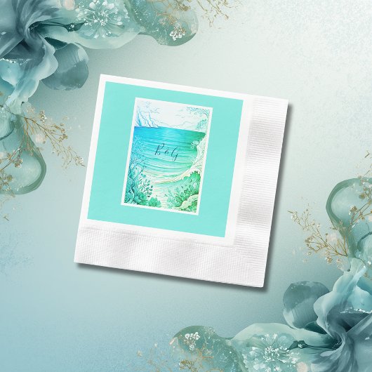 Serviette En Papier mariage bleu côtier