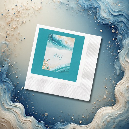 Serviette En Papier mariage bleu côtier