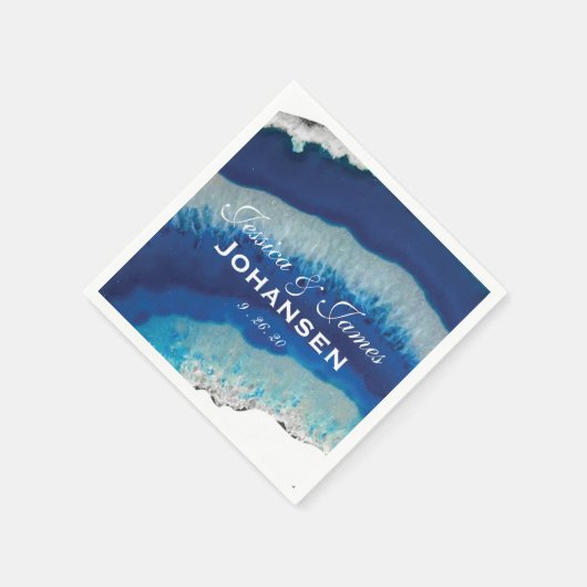 Serviette En Papier Mariage bleu de la marine Monogramme Date | Porte (Coin)